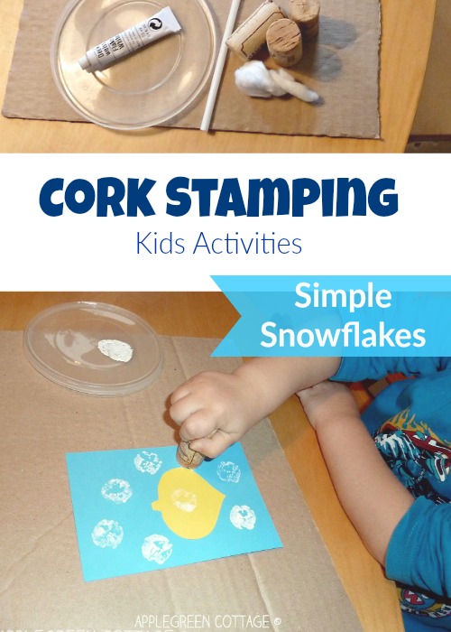 A simple winter activity for kids, cork stamping. Make cute little snowflakes in no time.