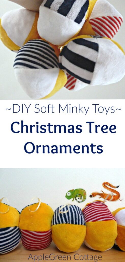 A soft DIY cuddly Christmas tree ornament, with a link to my tutorial