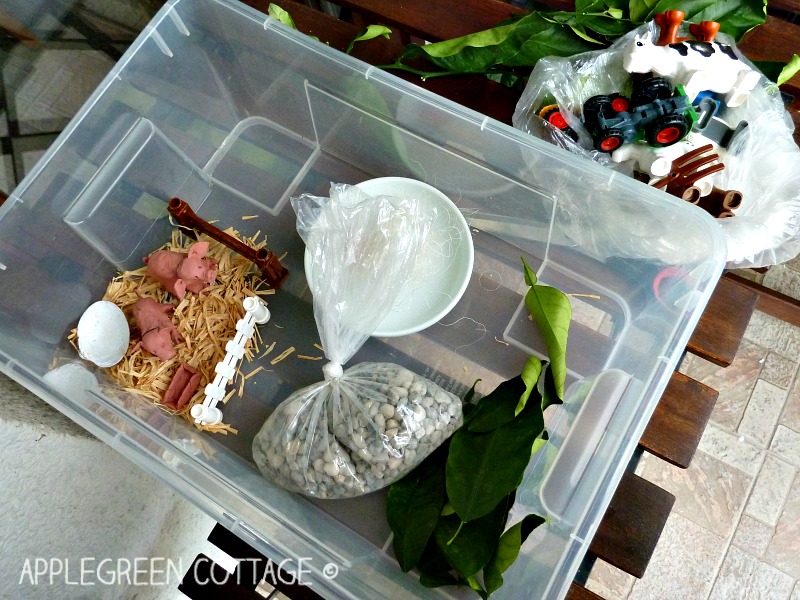 sensory bin activity for kids - farm