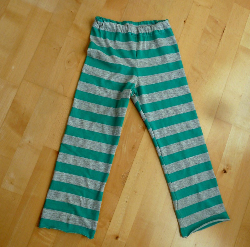 diy pajama pants for kids in green and grey striped jersey