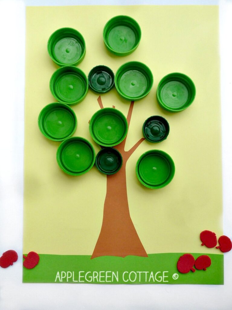 apple search bottle cap activity for kids