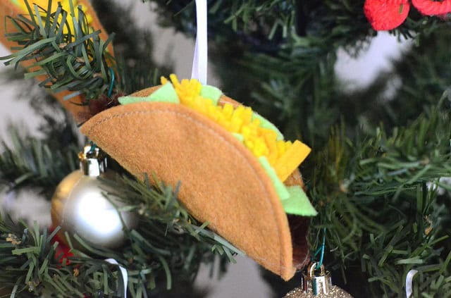 A fun handmade, colorful felt taco tree ornament.