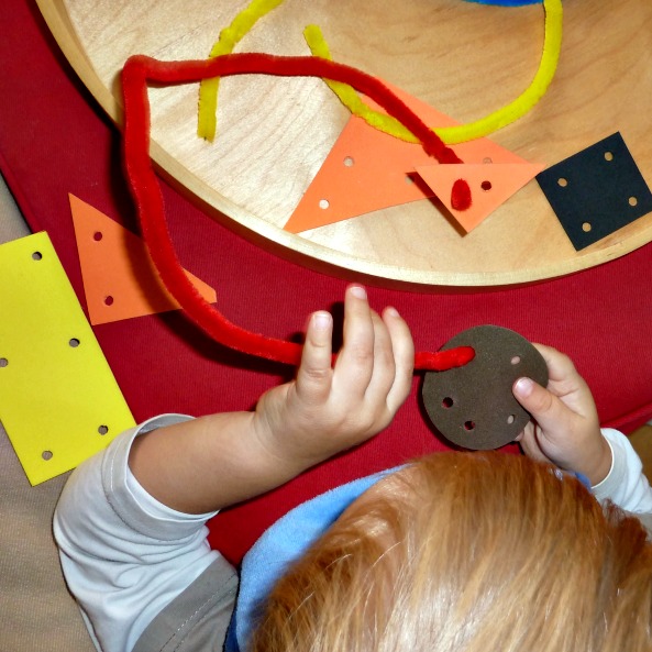 Craft foam threading with pipe cleaners is an early threading activity for toddlers that doesn't take a lot of materials nor prep-time.