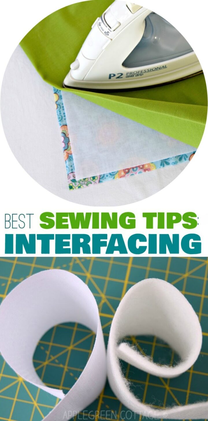 An iron pressing a piece of woven interfacing onto quilting cotton, using a pressing cloth.