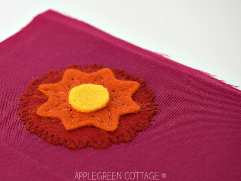 closeup of applique on a fabric bookmark