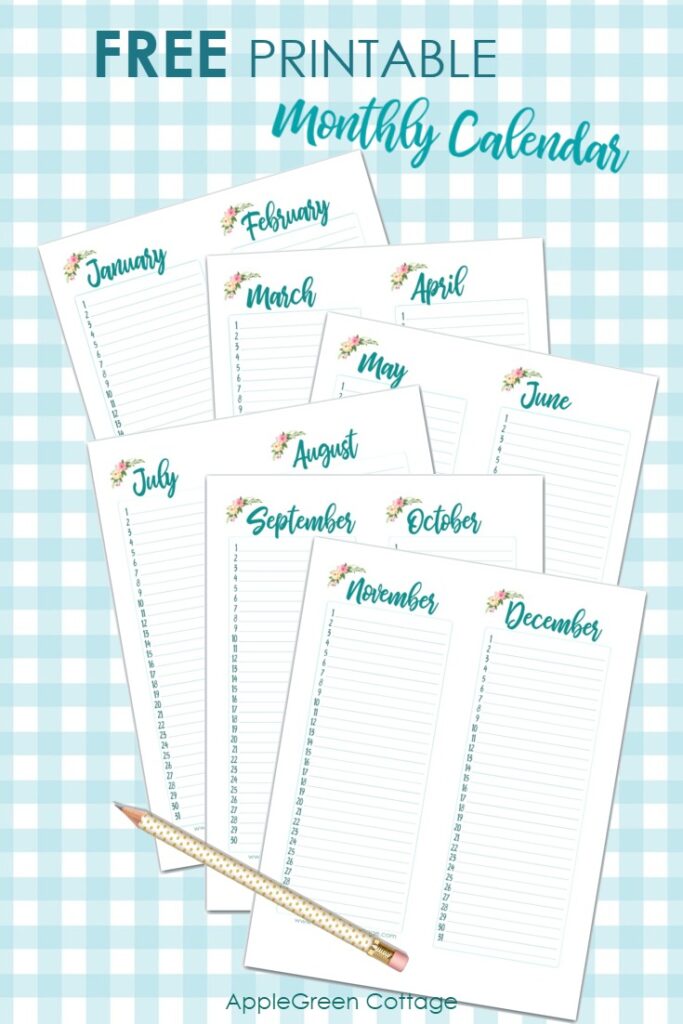 free printable monthly calendar