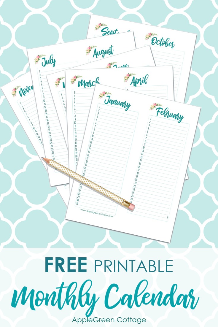 free printable monthly calendar