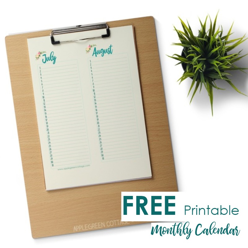 free printable monthly calendar