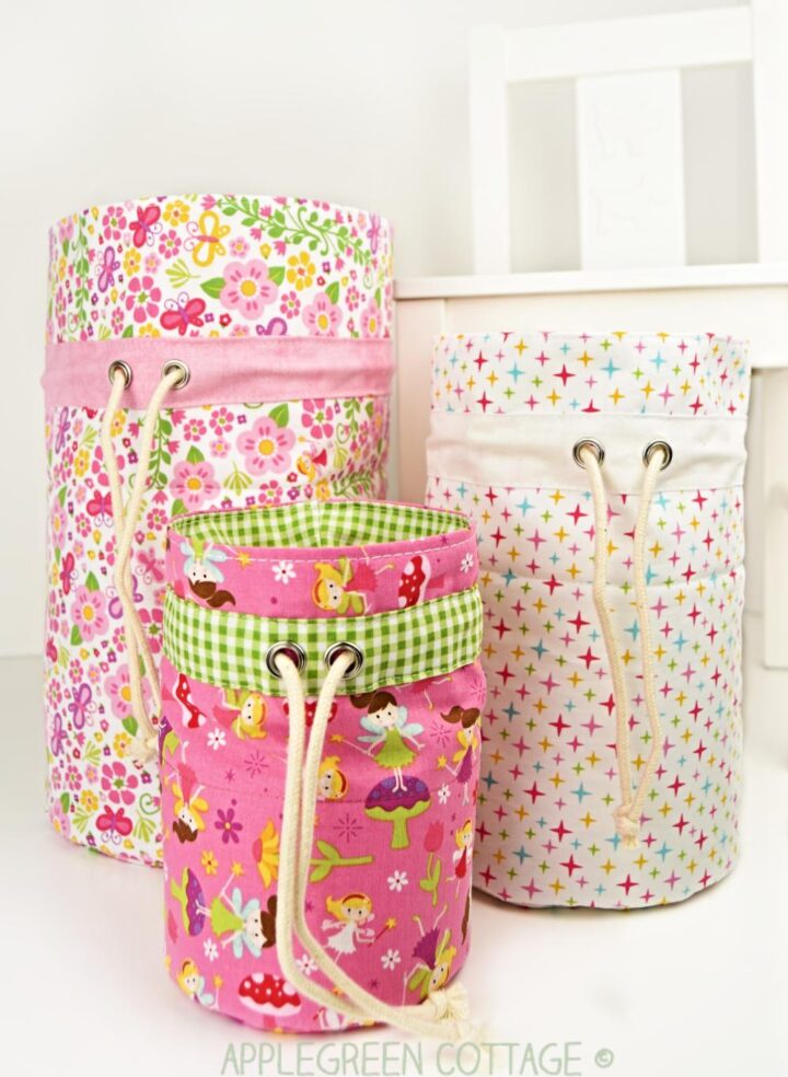 diy toy storage bins that have grommets added 