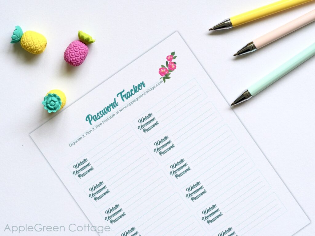 printable password tracker