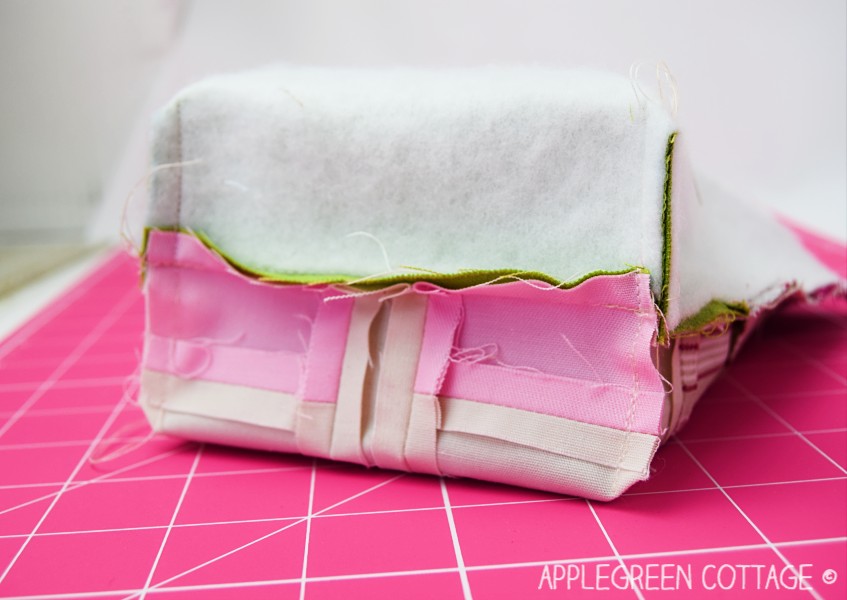 a sewing step showing how to sew a pencil holder