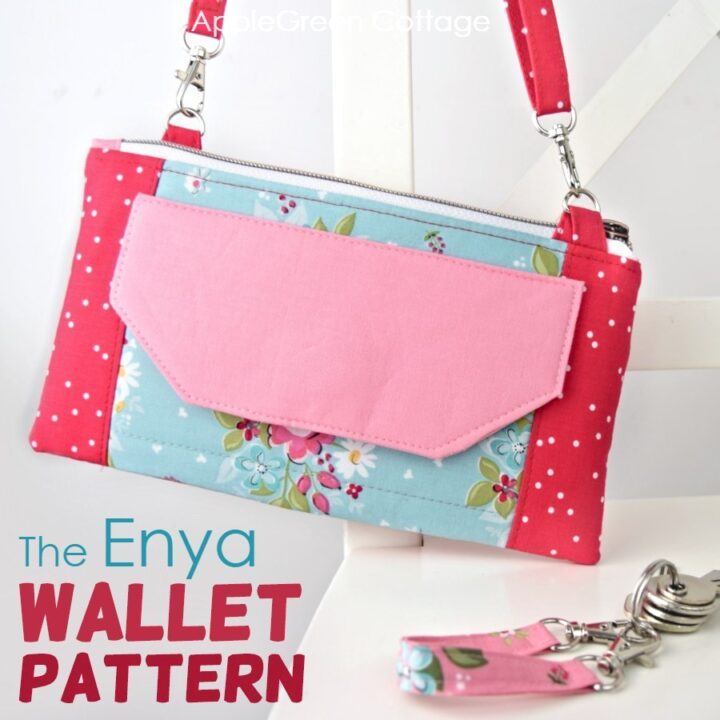 enya wallet bag pattern with card slots, phont pocket, zipper pockets and a detachable key holder with a clasp.