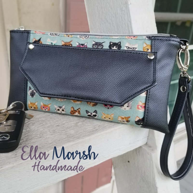 diy wallet in faux leather and cat print