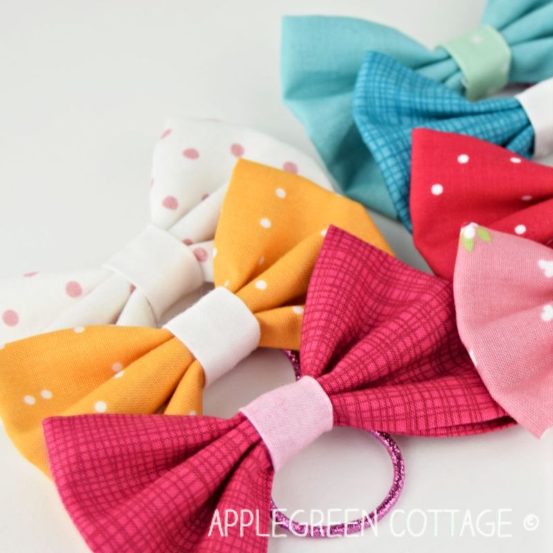 diy hair bows in various fabric prints