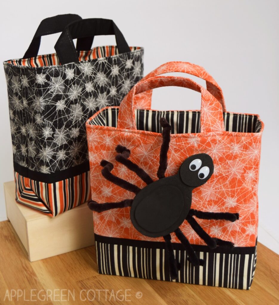 orange and black diy trick or treat bag with spider craft