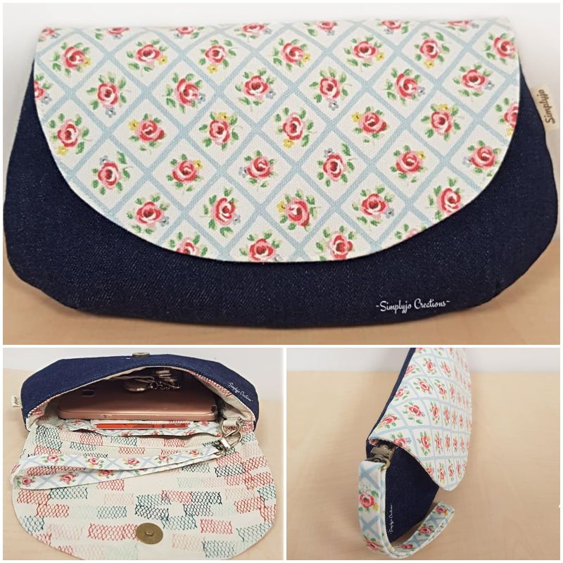 a jeans and flower print cotton clutch purse