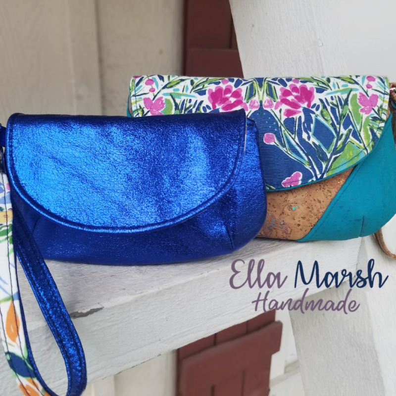 Purse sewing pattern modification in blue vinyl