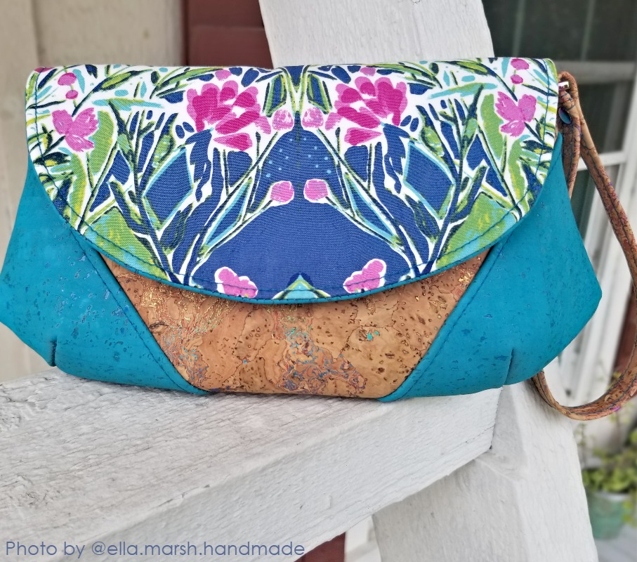 modified purse sewing pattern with cork and fabric