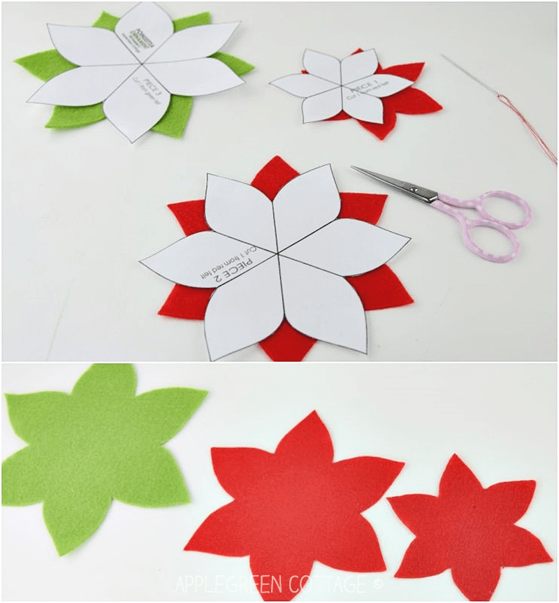 poinsettia ornament pieces to sew