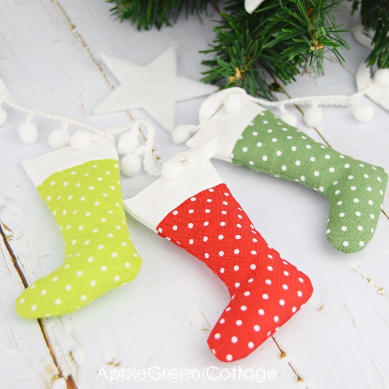 mini stocking garland in red and green