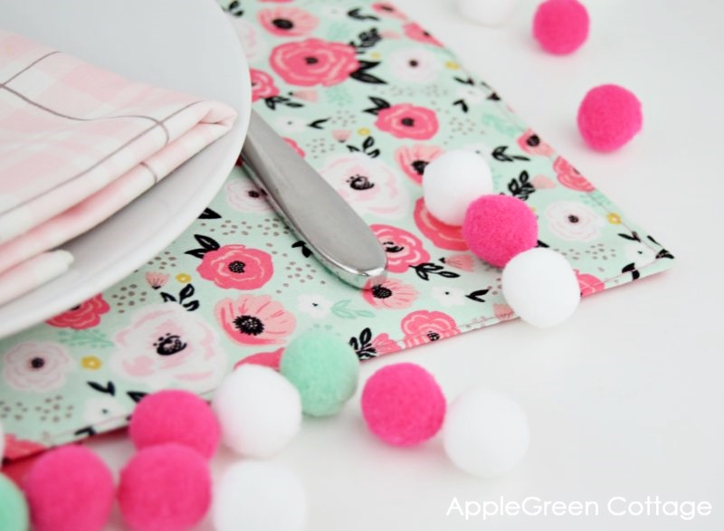 floral diy placemat with cutlery on a table