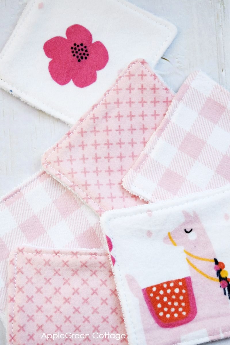 Cute handmade makeup remover wipes with flowers and a llama print