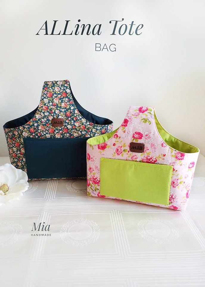 two fabric totes sewn with applegreencottage alina tote pattern