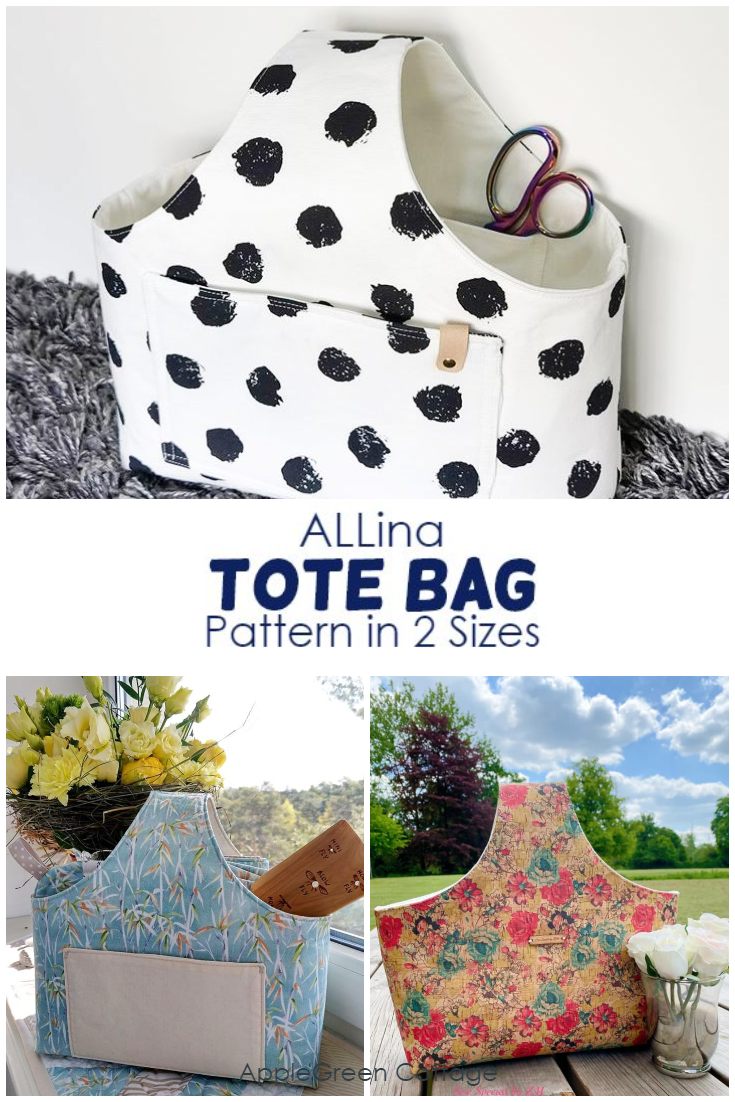 several finished fabric totes to make with a professional sewing pattern