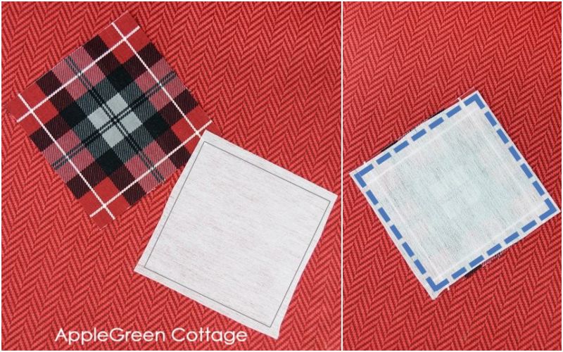 two pieces for diy applique on red fabric background