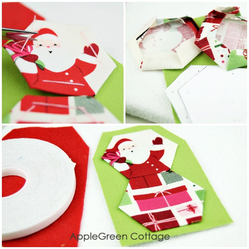 how to baste hexies for gift tags