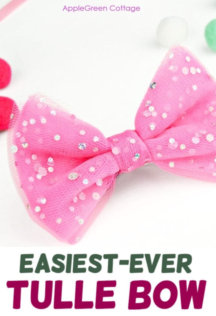 See how to make bows out of tulle - the easy way! These diy tulle bows are super simple to make and might well become your girlโs favorite hair accessories! Click through for the free tutorial - plus 100+ more fun and easy free crafting projects!