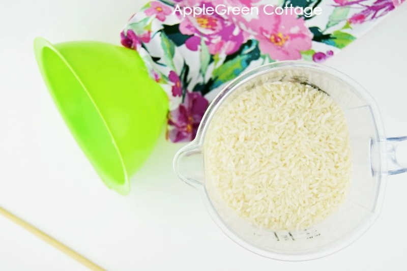 funnel pouring rice into diy rice pack