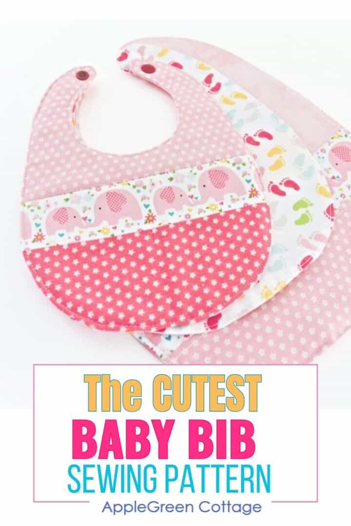 three baby bibs sewn with a free bib pattern on a white surface