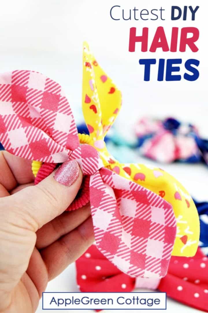 diy hair ties with knot bows in bright colors