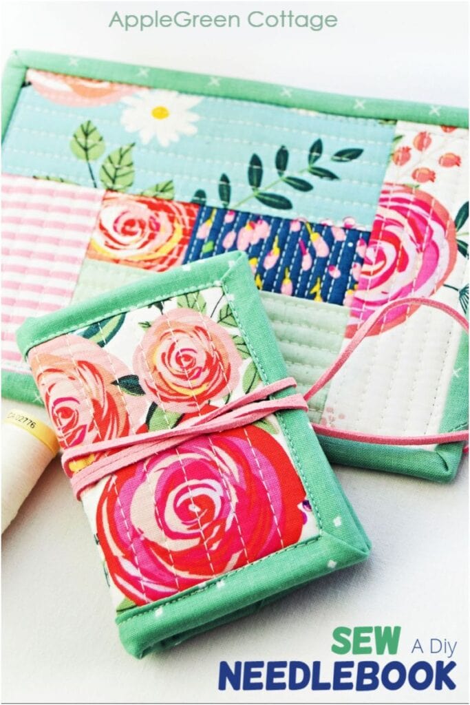 diy fabric needle book  with floral fabric