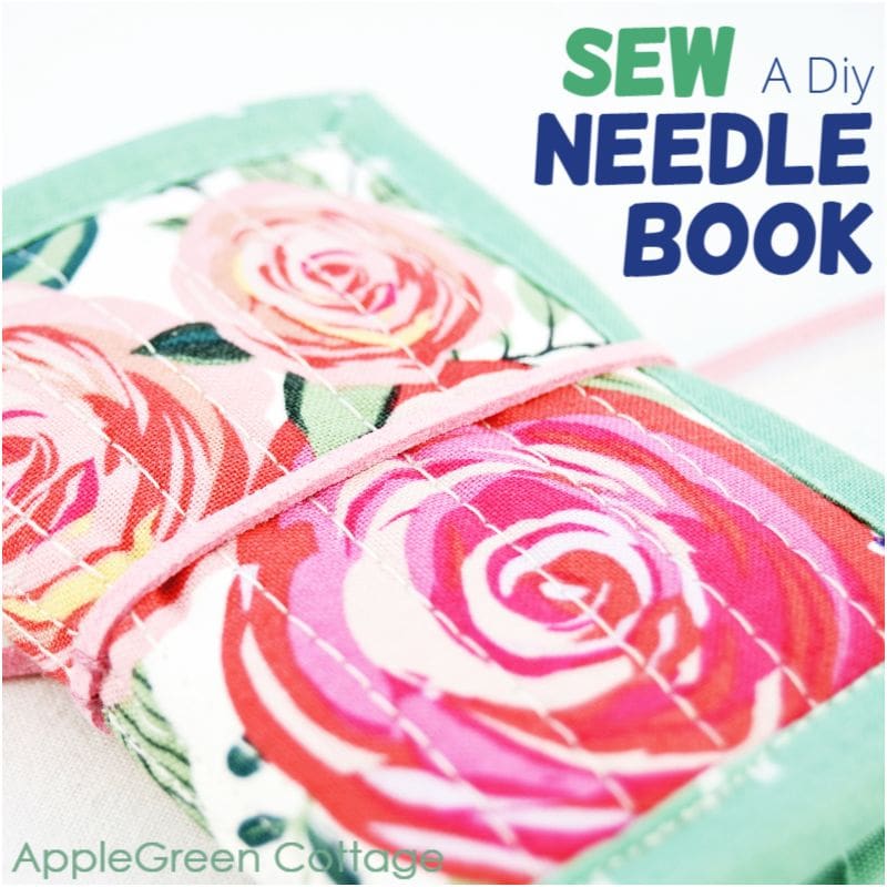 diy needle book made out of fabric with floral prints in mint, pink and white