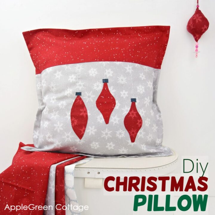 diy Christmas pillow in red fabric