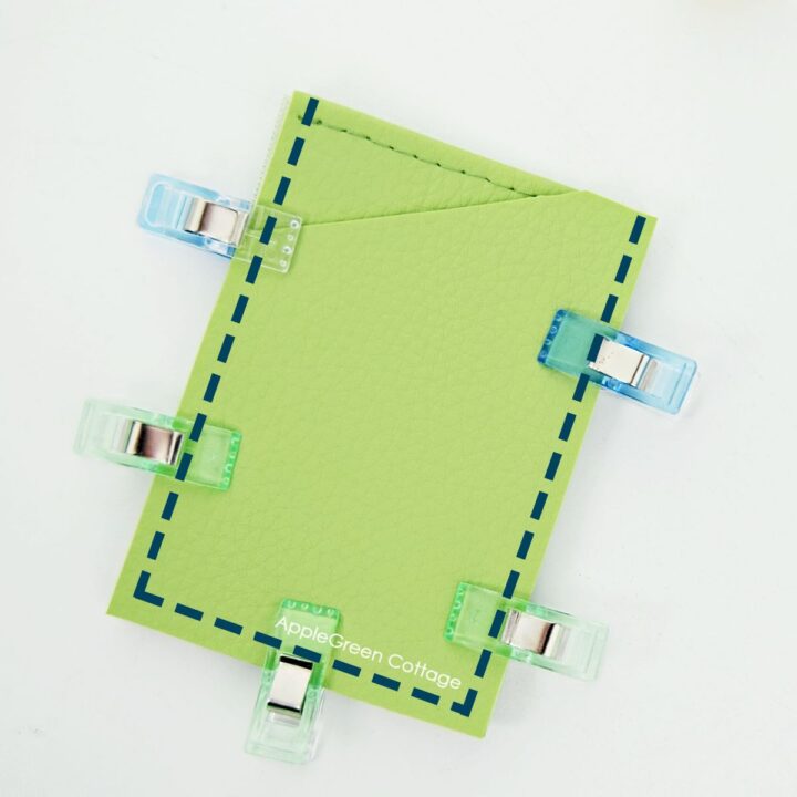 sewing a card holder wallet in green pleather