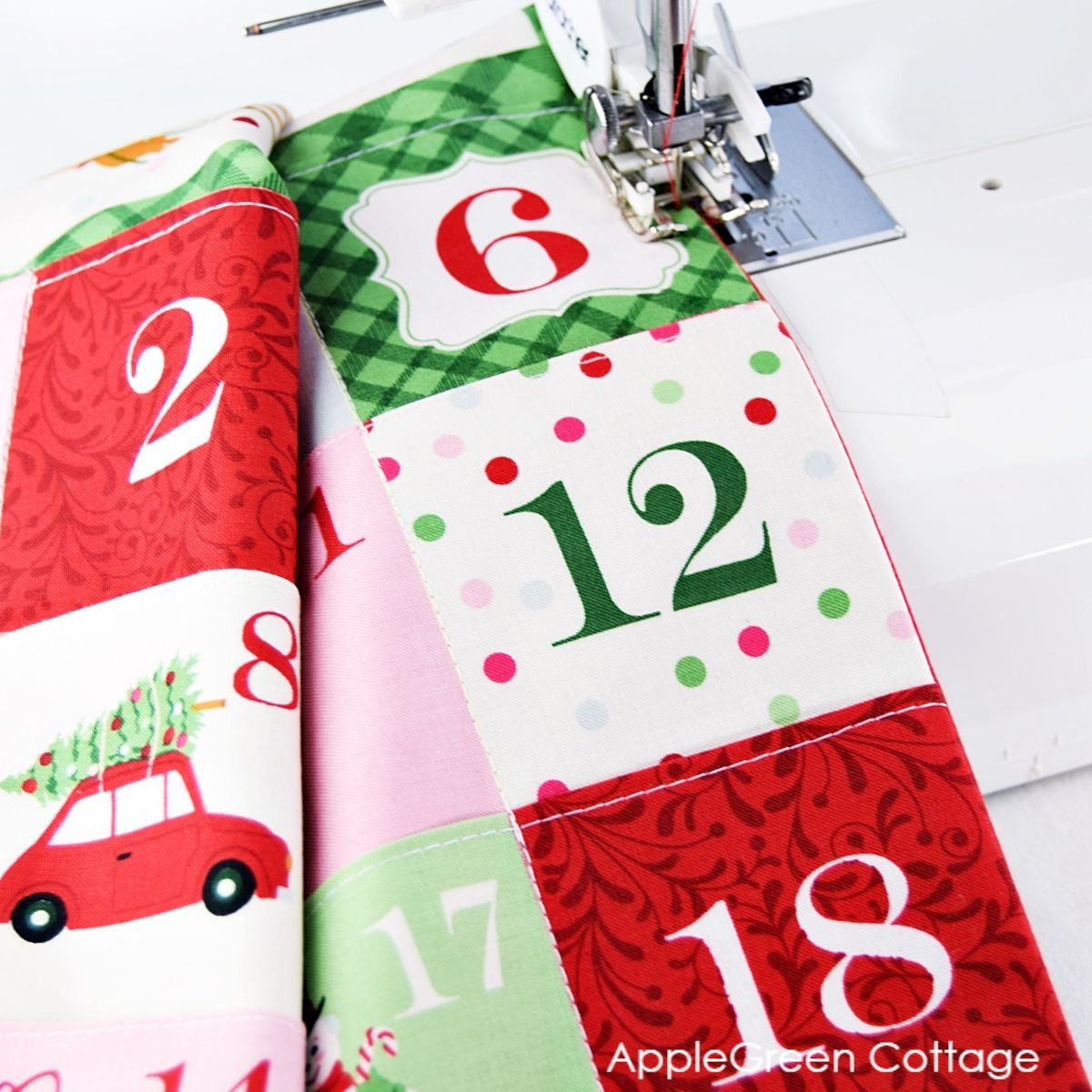 sewing a Christmas advent panel