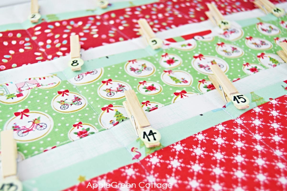 diy advent calendar in red and green fabric