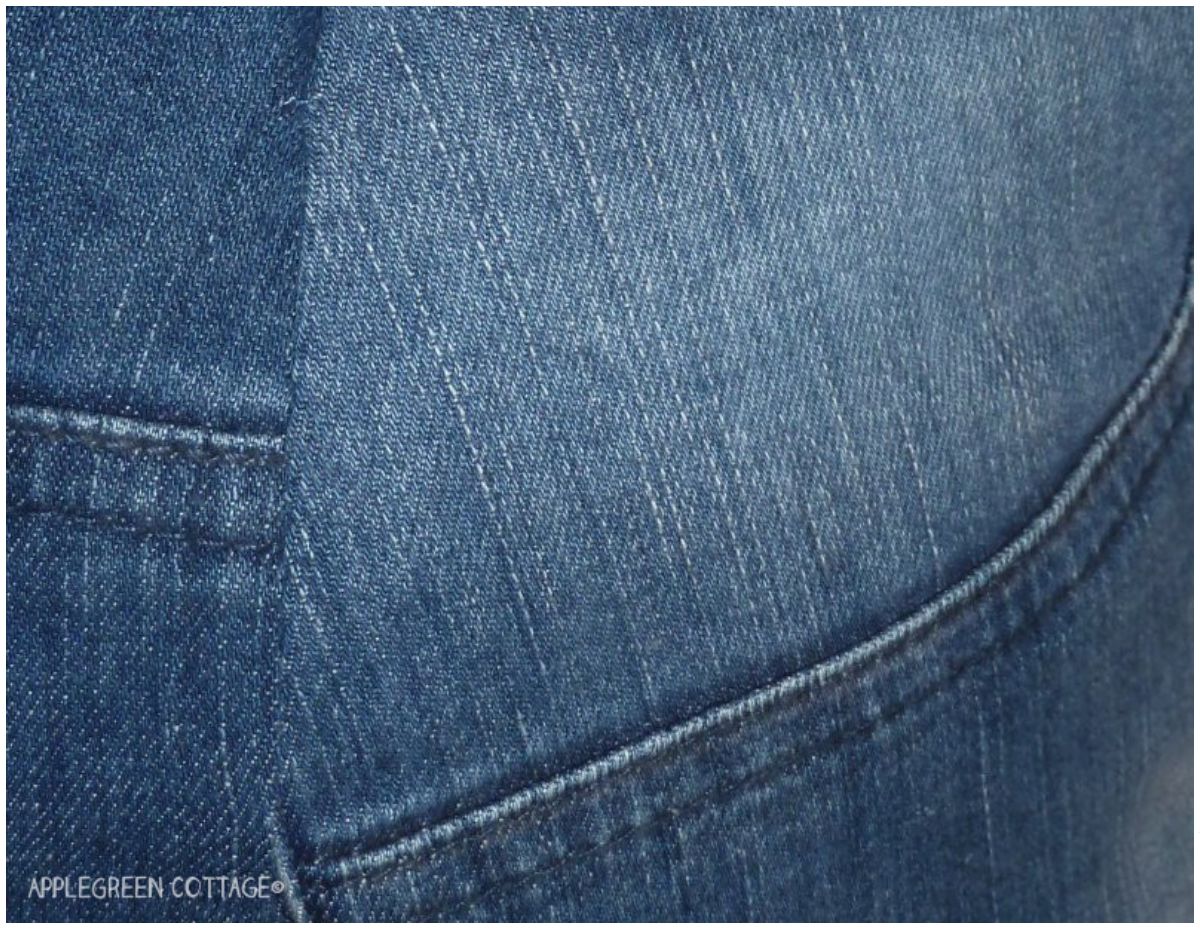 Flat felled seams on denim pants.
