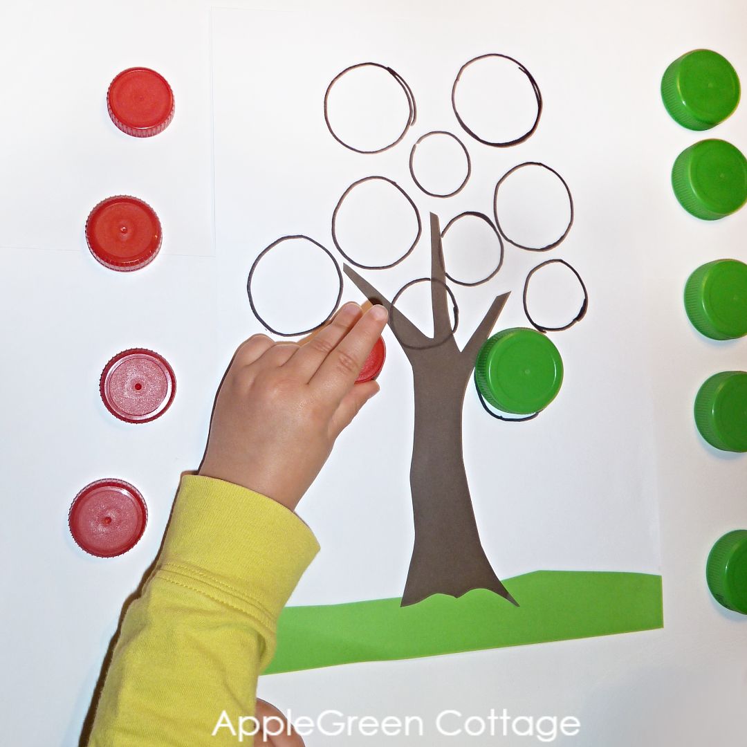 Bottle Cap Crafts for Kids Apple Search Activity AppleGreen Cottage