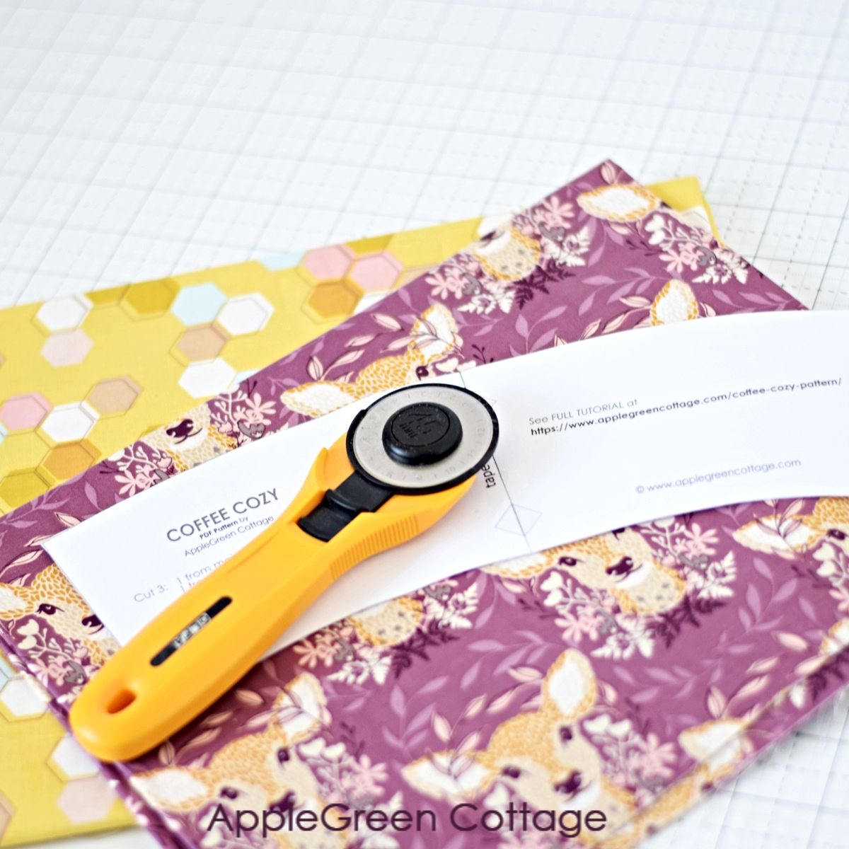 fabric and a coffee cozy template printed
