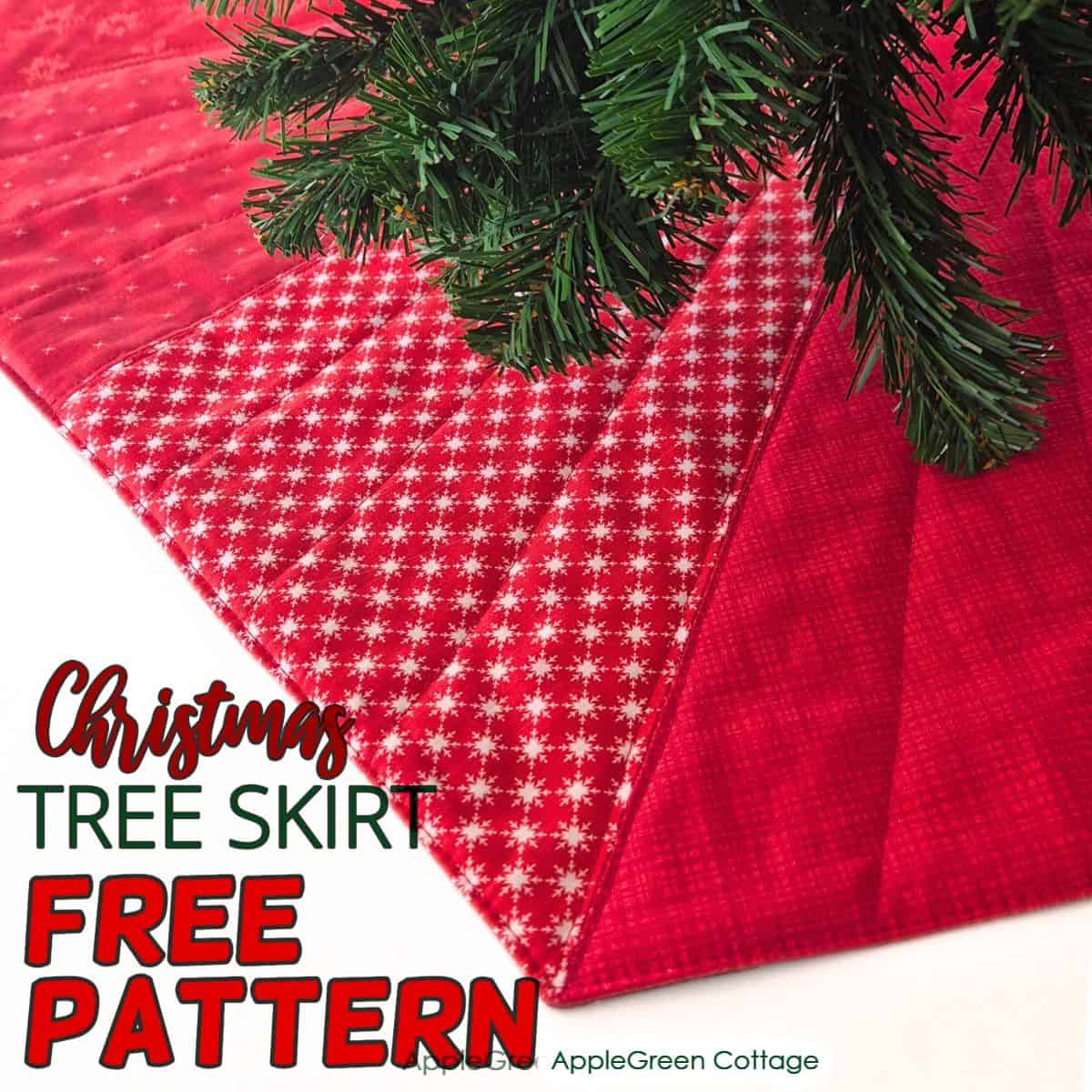 quilted tree skirt Quilted red hexagon Christmas tree skirt sewing pattern – free pattern by AppleGreen Cottage.