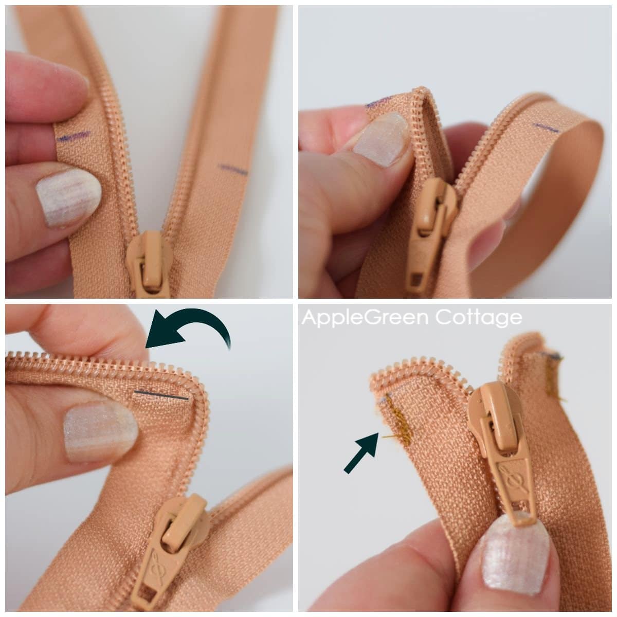 How To Sew a Recessed Zipper In A Tote Bag - AppleGreen Cottage