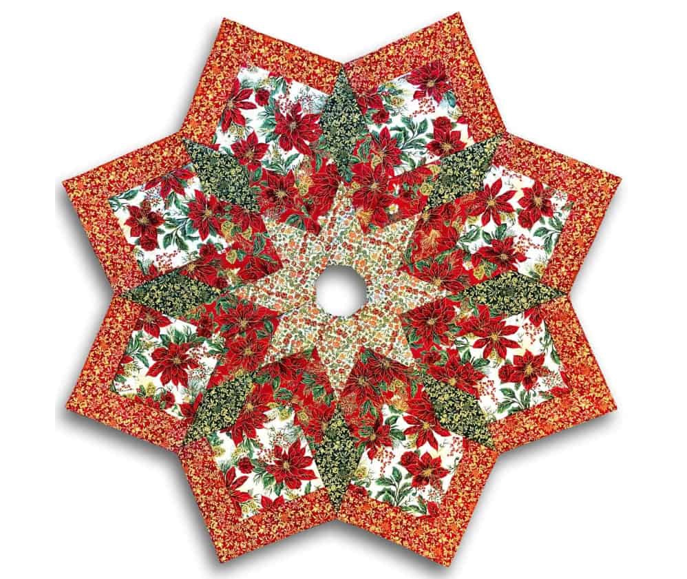 quilted tree skirt using a free Christmas tree skirt pattern.