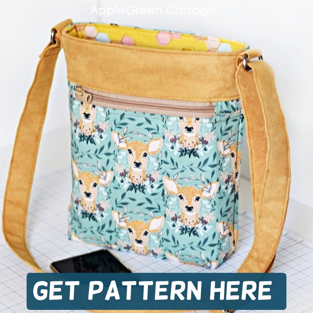 teya crossbody bag pattern sewn in teal and brown suede 