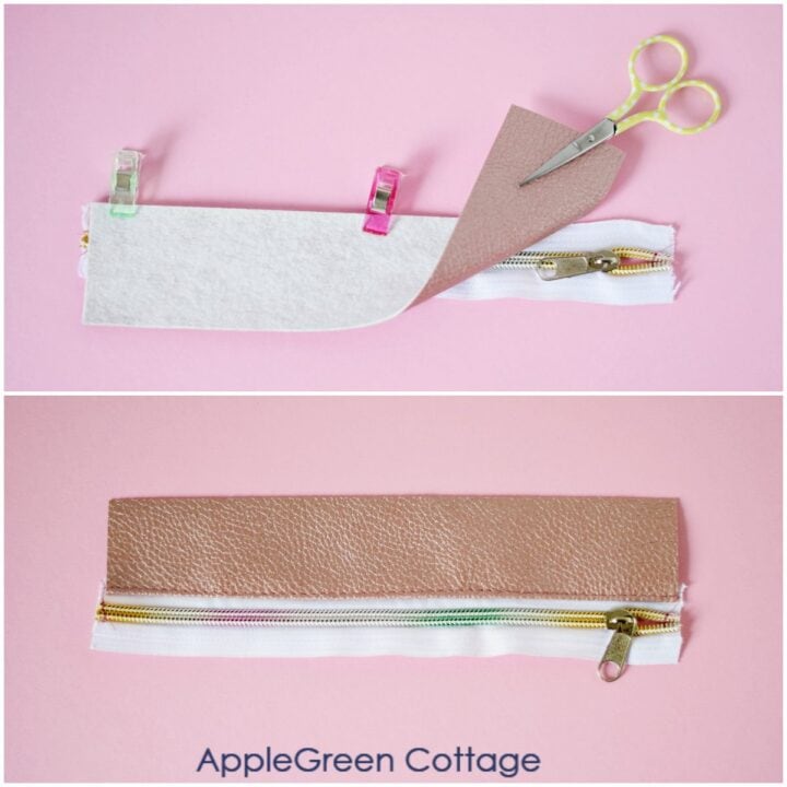 sewing zipper to a pencil case with an elastic band