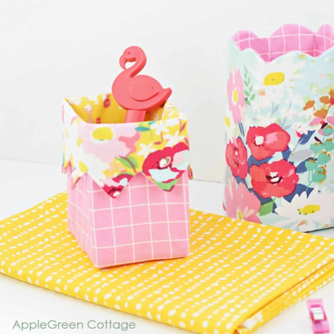 a floral quilting cotton sewn into small Easter bins.