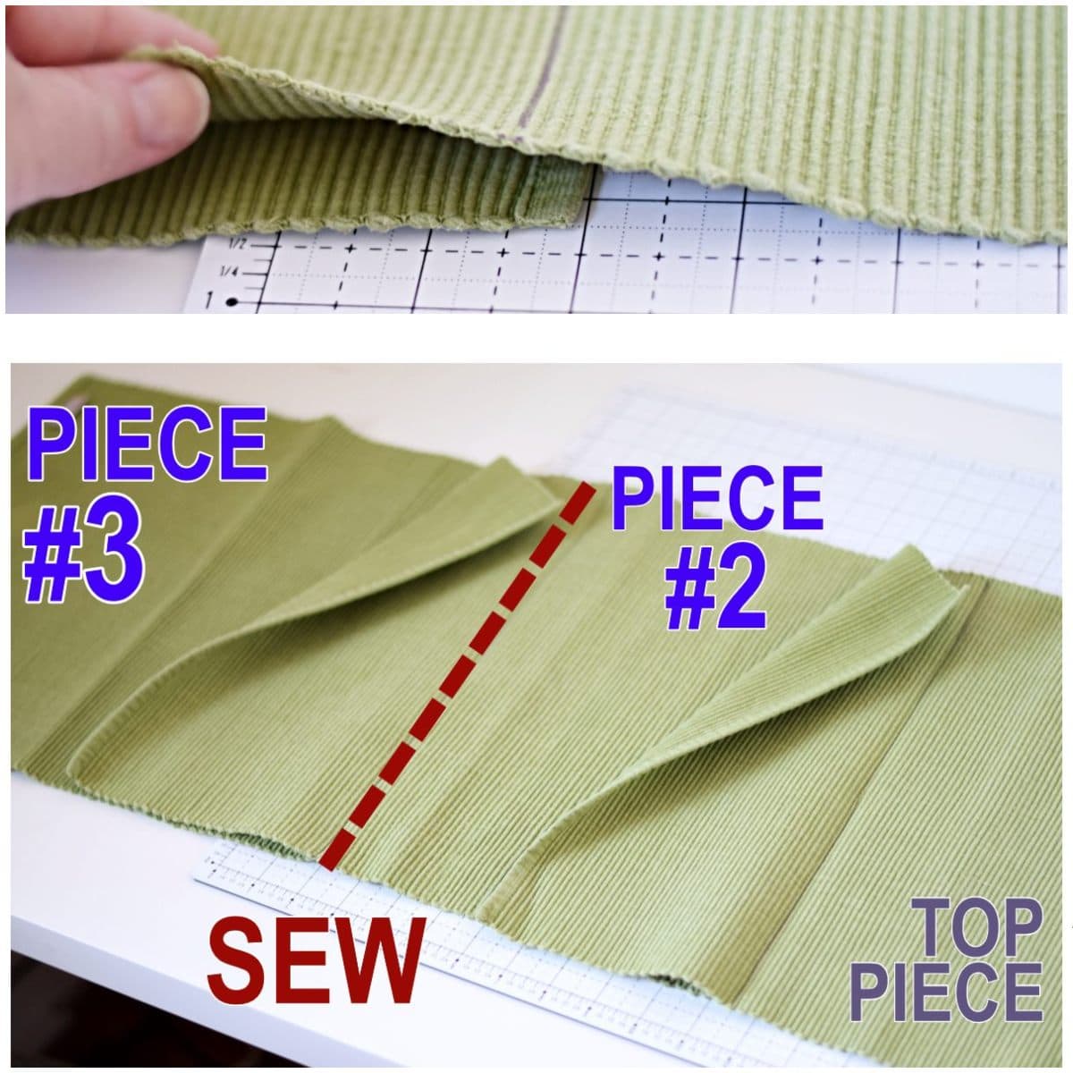 three placemats sewn together with two straight seams